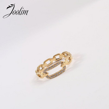 Бижута Joolim от висок клас златисто покритие Луксозни дизайнерски нови верижни кухи звена Дамски пръстени за пръсти от неръждаема стомана с фин цирконий