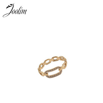 Бижута Joolim от висок клас златисто покритие Луксозни дизайнерски нови верижни кухи звена Дамски пръстени за пръсти от неръждаема стомана с фин цирконий