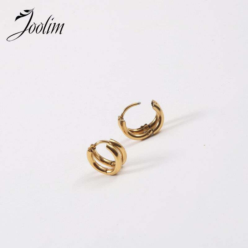 Joolim augstas klases PVD pārklājumu aptraipa bezmaksas modes daudzpusīgs divslāņu Huggie auskars Trend nerūsējošā tērauda juvelierizstrādājumu vairumtirdzniecība