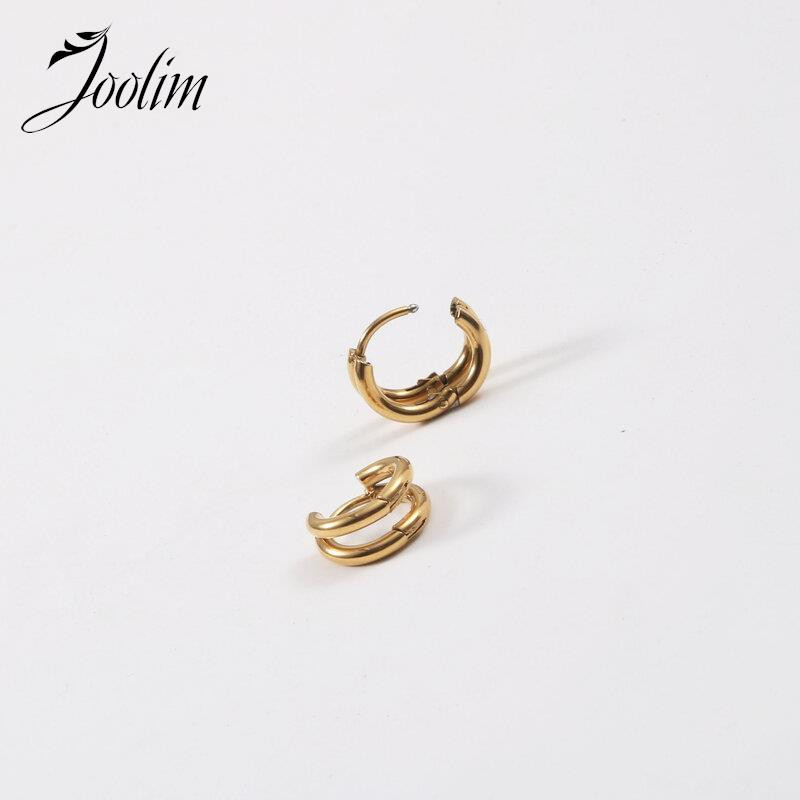 Joolim augstas klases PVD pārklājumu aptraipa bezmaksas modes daudzpusīgs divslāņu Huggie auskars Trend nerūsējošā tērauda juvelierizstrādājumu vairumtirdzniecība