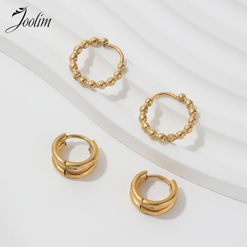 Joolim augstas klases PVD pārklājumu aptraipa bezmaksas modes daudzpusīgs divslāņu Huggie auskars Trend nerūsējošā tērauda juvelierizstrādājumu vairumtirdzniecība