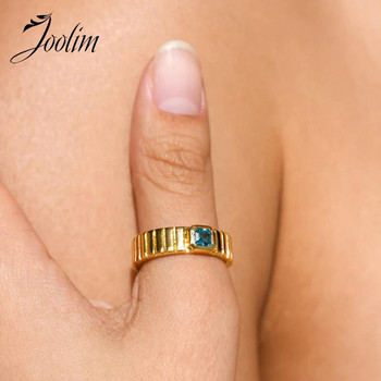 Joolim High End Gold Finish Dainty Multicolor Small Square Zircon Gear Rings Неръждаема стомана Бижута от неръждаема стомана на едро