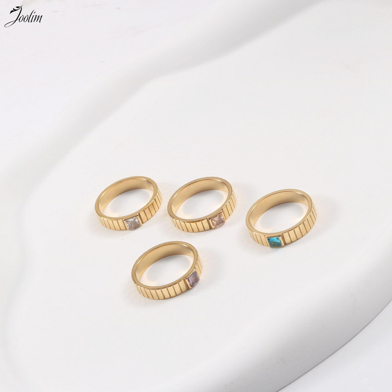 Joolim High End Gold Finish Definty Višebojni mali kvadratni cirkonski prstenovi zupčanika od nehrđajućeg čelika Veleprodaja nakita od nehrđajućeg čelika