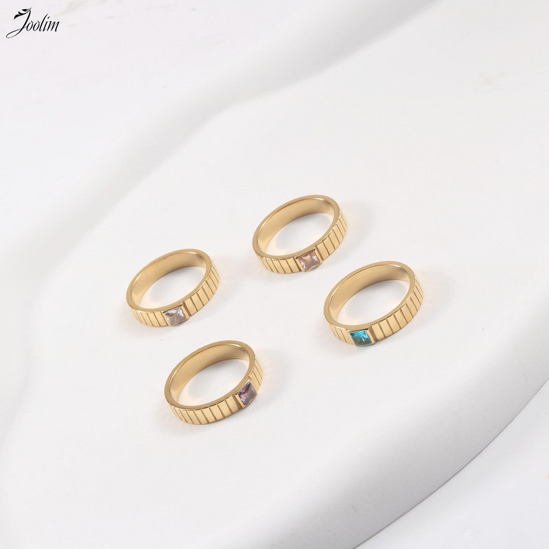 Joolim High End Gold Finish Definty Višebojni mali kvadratni cirkonski prstenovi zupčanika od nehrđajućeg čelika Veleprodaja nakita od nehrđajućeg čelika