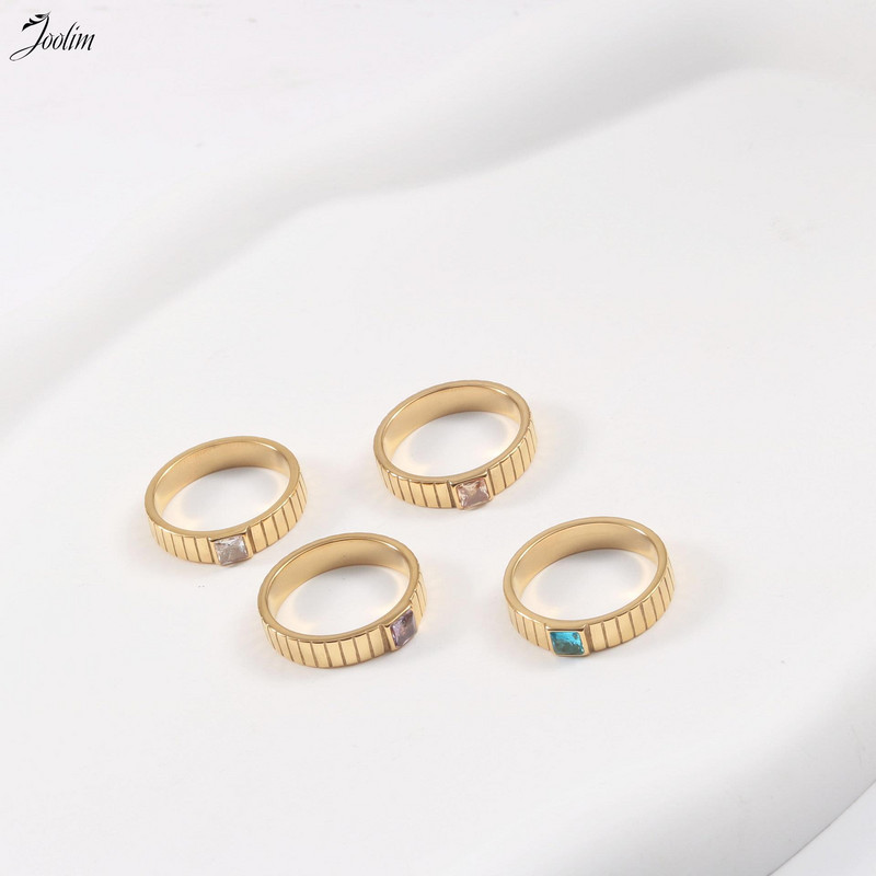 Joolim High End Gold Finish Definty Višebojni mali kvadratni cirkonski prstenovi zupčanika od nehrđajućeg čelika Veleprodaja nakita od nehrđajućeg čelika
