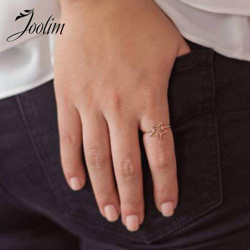 Joolim augstākās klases zelta apdare, neaptraipa, modes Pentagramma dobi smalki gredzeni, 18 K PVD pārklājums, nerūsējošā tērauda rotaslietu vairumtirdzniecība