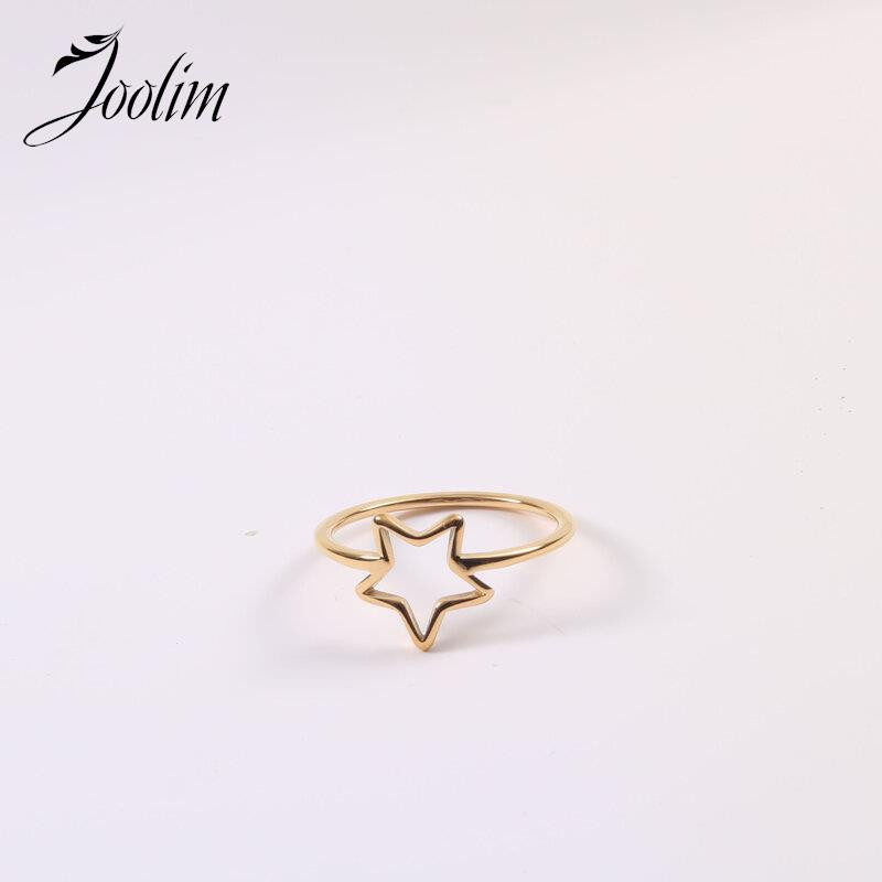 Joolim augstākās klases zelta apdare, neaptraipa, modes Pentagramma dobi smalki gredzeni, 18 K PVD pārklājums, nerūsējošā tērauda rotaslietu vairumtirdzniecība