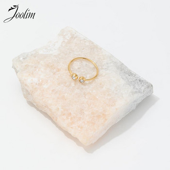 Joolim Jewelry High End Gold Finish Tarnish Free Fashion Fine Classic Zirconia Opening Неръждаема стомана Пръстени за пръсти за жени