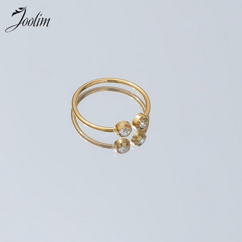 Joolim Jewelry High End Gold Finish Tarnish Free Fashion Fine Classic Zirconia Ανοιγόμενα δαχτυλίδια από ανοξείδωτο ατσάλι για γυναίκες