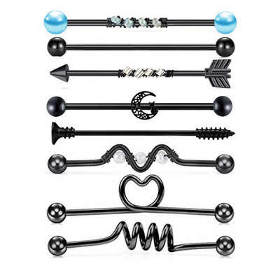 9PC Srce od nehrđajućeg čelika Industrijski set za piercing Naušnice Hrskavica Industrijski uteg za žene Unisex Nakit za tijelo