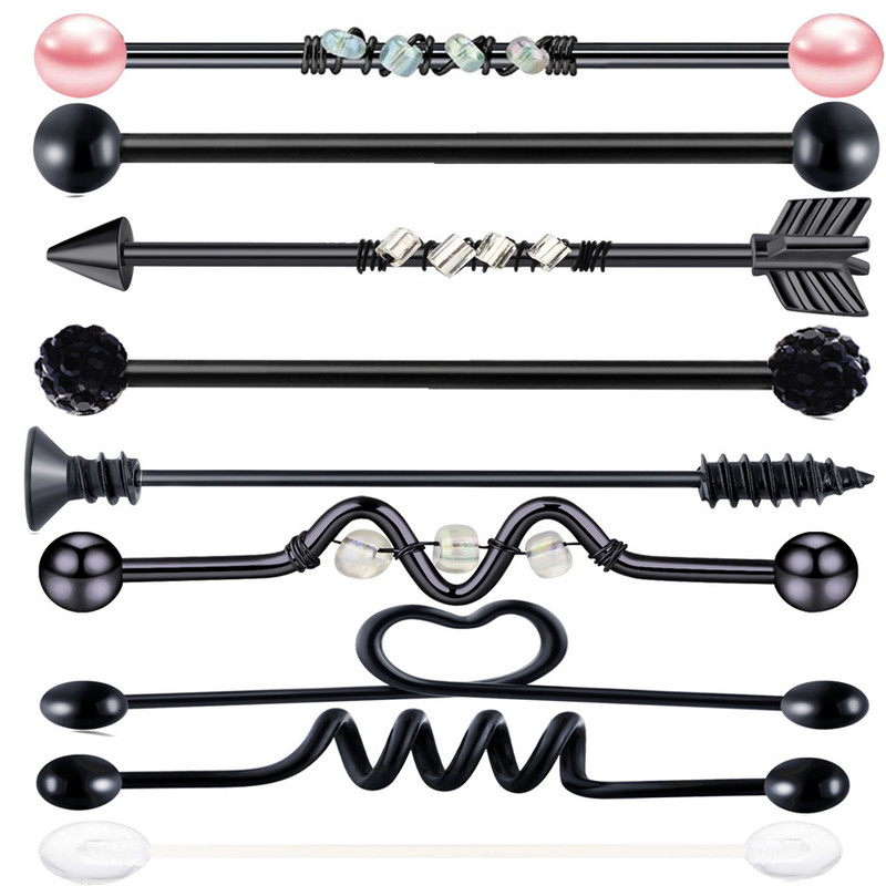 9PC Srce od nehrđajućeg čelika Industrijski set za piercing Naušnice Hrskavica Industrijski uteg za žene Unisex Nakit za tijelo