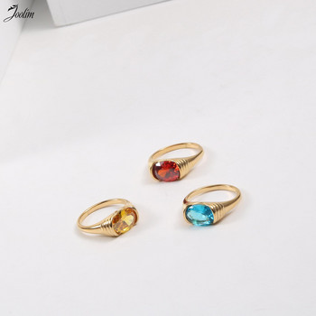 Joolim от висок клас златни PVD водоустойчиви пръстени с червен турмалин от циркон за жени Бижута от неръждаема стомана на едро