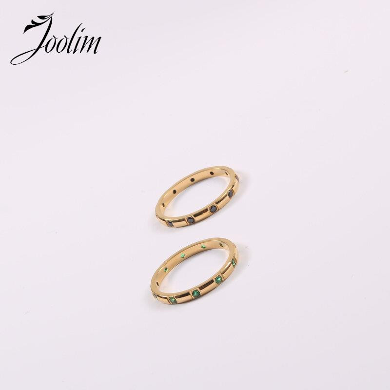 Joolim High End Gold Finish Fini Luksuzni crno-zeleni cirkonski prstenovi bez blijeđenja, 18K PVD presvučeni nakitom od nehrđajućeg čelika, veleprodaja