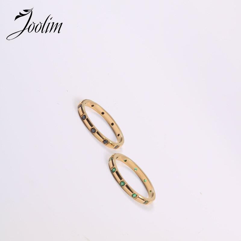 Joolim High End Gold Finish Fini Luksuzni crno-zeleni cirkonski prstenovi bez blijeđenja, 18K PVD presvučeni nakitom od nehrđajućeg čelika, veleprodaja