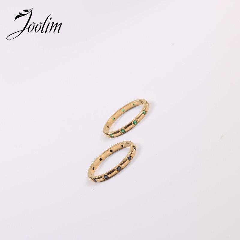 Joolim High End Gold Finish Fini Luksuzni crno-zeleni cirkonski prstenovi bez blijeđenja, 18K PVD presvučeni nakitom od nehrđajućeg čelika, veleprodaja
