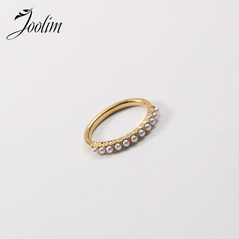 Joolim High End Gold Finish Non Tarnish Light Luxury Sweety Fine Pearls Rings Подарък за жени Бижута от неръждаема стомана на едро