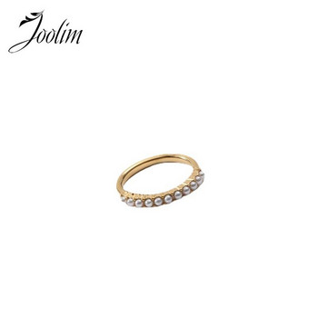 Joolim High End Gold Finish Non Tarnish Light Luxury Sweety Fine Pearls Rings Подарък за жени Бижута от неръждаема стомана на едро