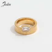 Joolim kõrgekvaliteedilised kuldviimistlusega moekujulised ruudukujulised tsirkoonist hammasrataste rõngad veekindla disainiga naistele roostevabast terasest ehete hulgimüük