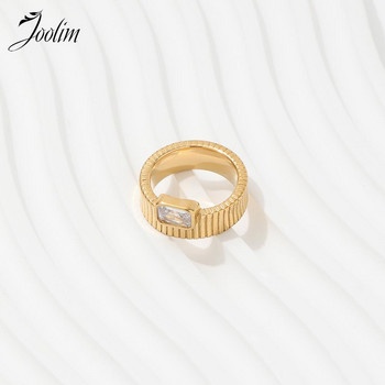Joolim High End Gold Finish Fashion Square Zircon Gear Grain Rings αδιάβροχο σχέδιο για γυναίκες Κοσμήματα από ανοξείδωτο χάλυβα Χονδρική