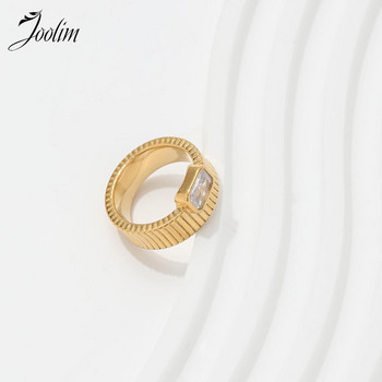 Joolim High End Gold Finish Fashion Square Zircon Gear Grain Rings αδιάβροχο σχέδιο για γυναίκες Κοσμήματα από ανοξείδωτο χάλυβα Χονδρική