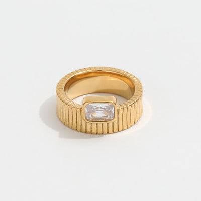 Joolim kõrgekvaliteedilised kuldviimistlusega moekujulised ruudukujulised tsirkoonist hammasrataste rõngad veekindla disainiga naistele roostevabast terasest ehete hulgimüük