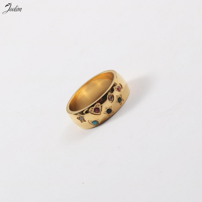 Joolim High End Gold Finish Tarnish Free Fashion Wide Surface Colourful Circon Prstenovi Nakit od nehrđajućeg čelika Veleprodaja