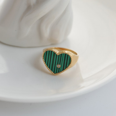 Vrhunski nakit presvučen PVD-om, veleprodaja Ženski prsten od nehrđajućeg čelika, vintage ružičasti smaragd, prozirni cirkon, ljubavno srce