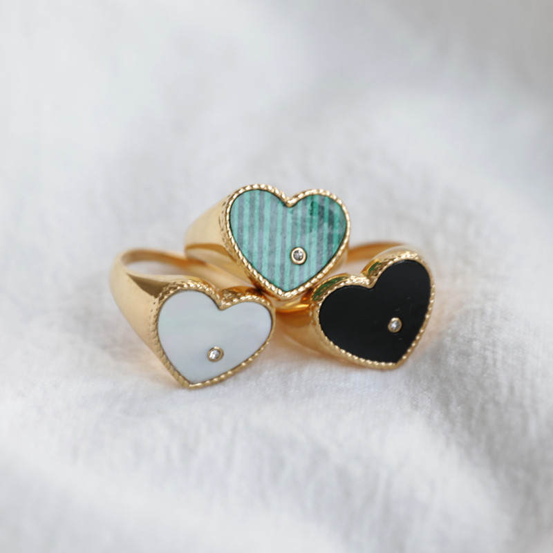 Vrhunski nakit presvučen PVD-om, veleprodaja Ženski prsten od nehrđajućeg čelika, vintage ružičasti smaragd, prozirni cirkon, ljubavno srce