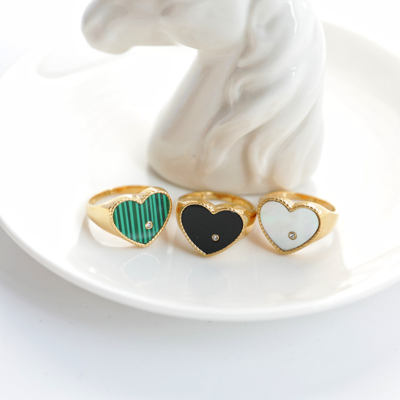 Vrhunski nakit presvučen PVD-om, veleprodaja Ženski prsten od nehrđajućeg čelika, vintage ružičasti smaragd, prozirni cirkon, ljubavno srce