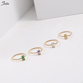 Joolim High End zlatni PVD vodootporni raznobojni četvrtasti cirkonski uvijajući prstenovi za žene Veleprodaja nakita od nehrđajućeg čelika