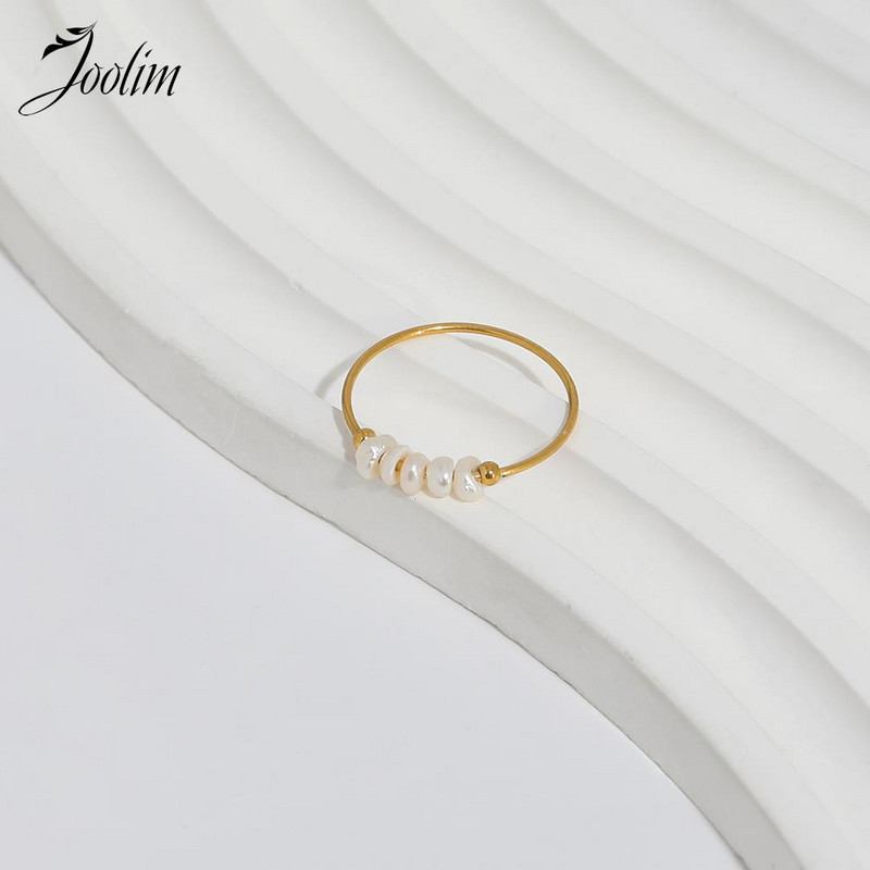 Joolim augstas klases PVD dabīgo saldūdens pērļu neregulāri kombinēti gredzeni sievietēm nerūsējošā tērauda juvelierizstrādājumu vairumtirdzniecība