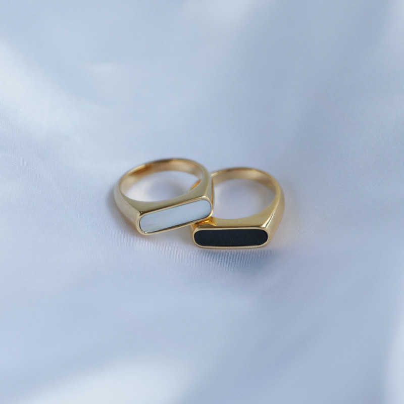 Joolim High End PVD presvučeno crno-bijelim školjkastim prstenjem Nakit od nehrđajućeg čelika