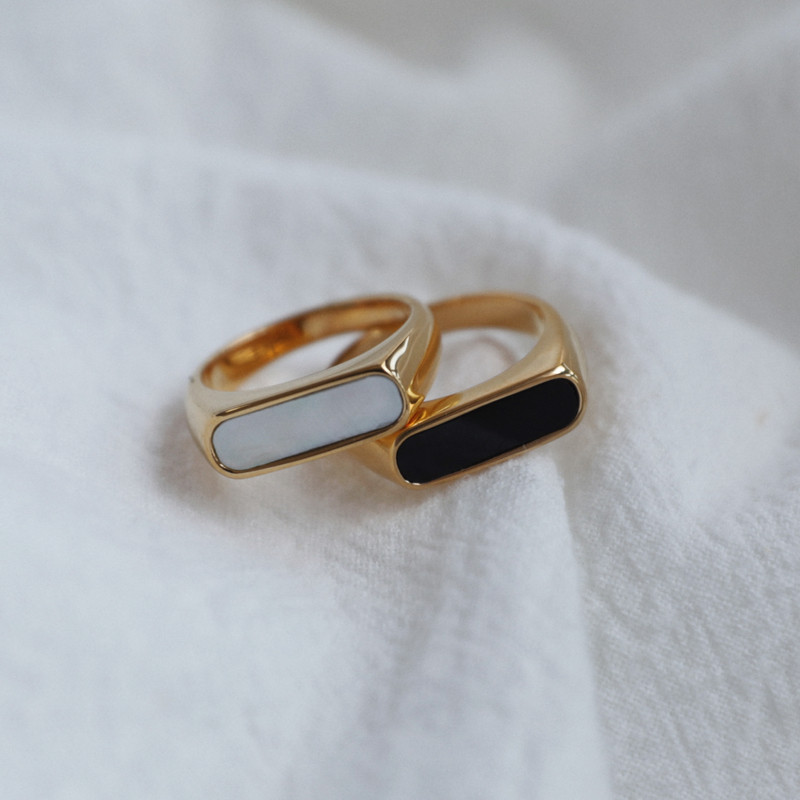 Joolim High End PVD presvučeno crno-bijelim školjkastim prstenjem Nakit od nehrđajućeg čelika