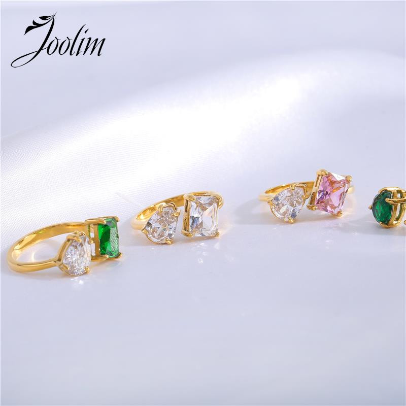 Joolim High End 18K zlato PVD modni kamen koji ne pada, prozirni, veliki kubni cirkon, podesivo prstenje, nakit od nehrđajućeg čelika, veleprodaja