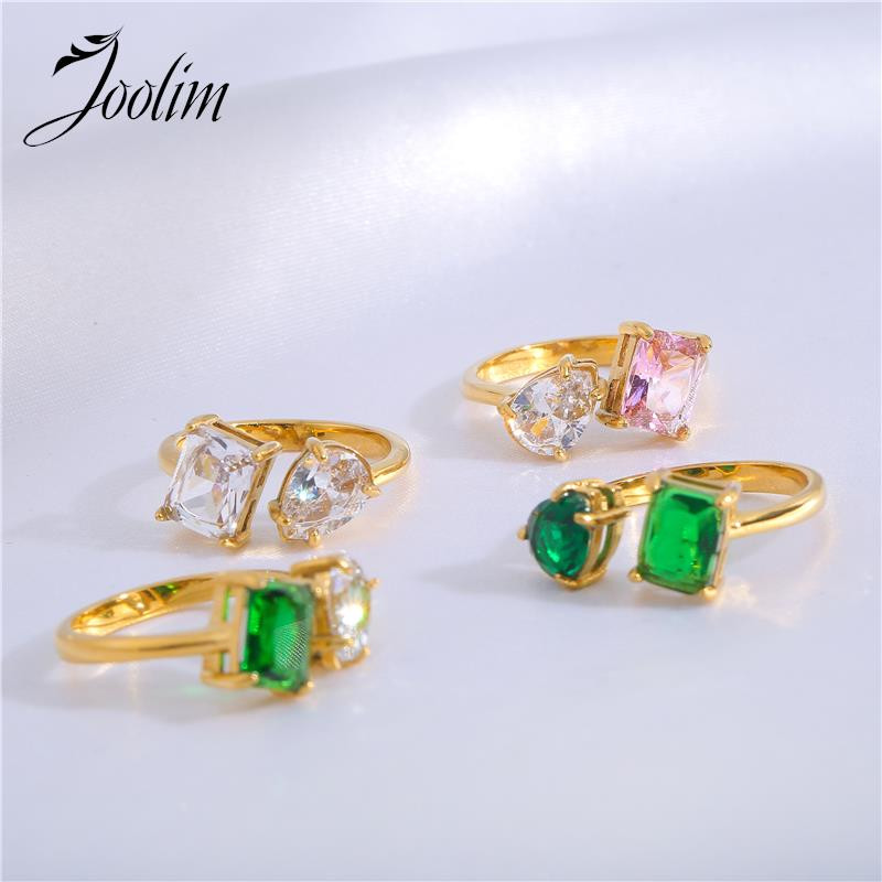 Joolim High End 18K zlato PVD modni kamen koji ne pada, prozirni, veliki kubni cirkon, podesivo prstenje, nakit od nehrđajućeg čelika, veleprodaja