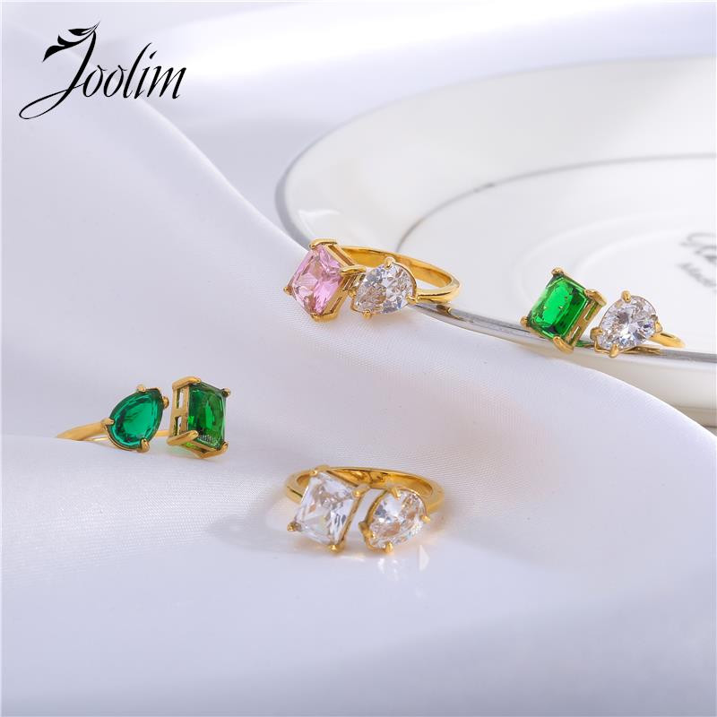 Joolim High End 18K zlato PVD modni kamen koji ne pada, prozirni, veliki kubni cirkon, podesivo prstenje, nakit od nehrđajućeg čelika, veleprodaja