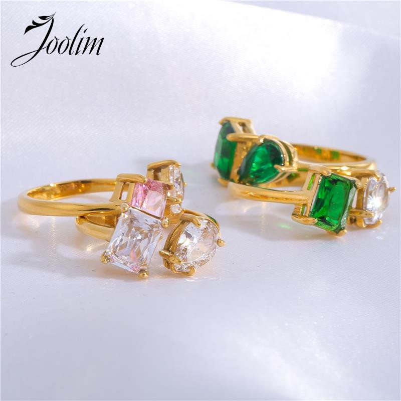 Joolim High End 18K zlato PVD modni kamen koji ne pada, prozirni, veliki kubni cirkon, podesivo prstenje, nakit od nehrđajućeg čelika, veleprodaja