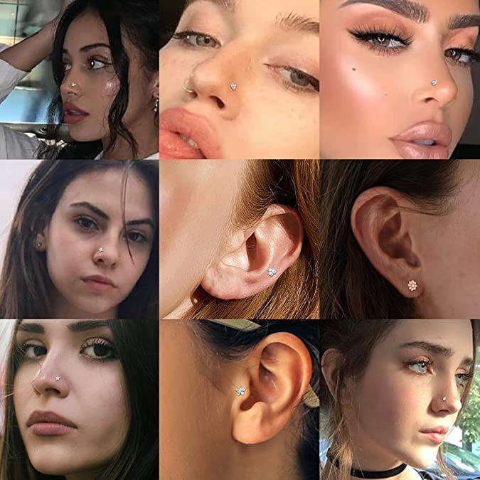 20G Nose Nit L Oblik Prstena za Nos Cirkon Leptir Prsten za Piercing Nos C Oblik Obruč za Nos Cvijet Nariz Prsten za Piercing Septum Nez Pirc