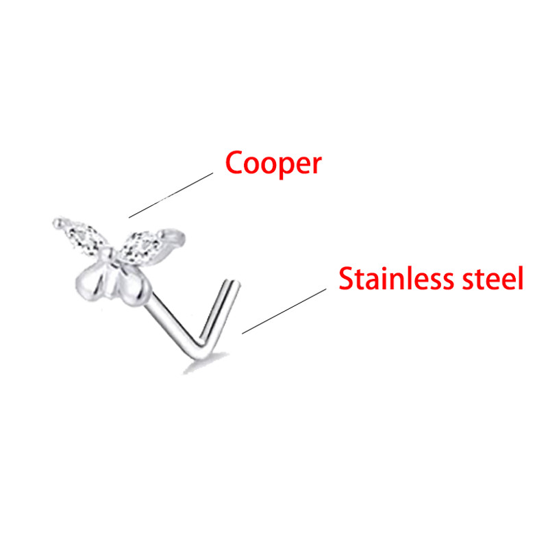 20G Nose Nit L Oblik Prstena za Nos Cirkon Leptir Prsten za Piercing Nos C Oblik Obruč za Nos Cvijet Nariz Prsten za Piercing Septum Nez Pirc