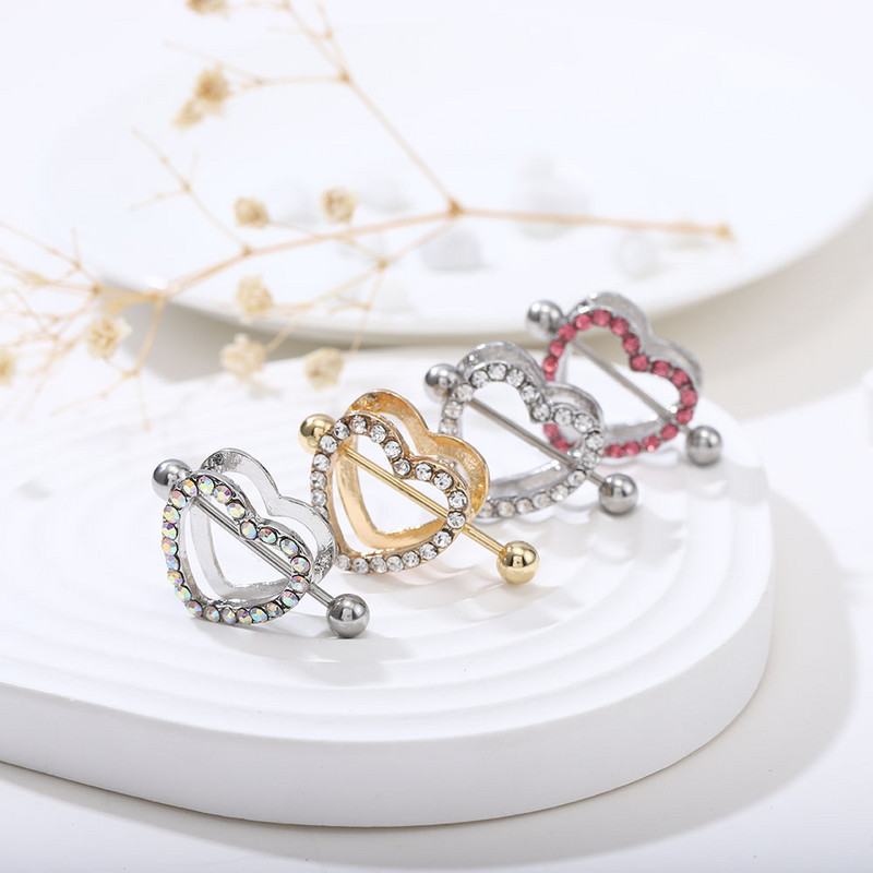 1 pāris 14 G nerūsējošā tērauda krūšu pīrsings, rotaslietas, sirds krūšu pīrsings, stienis, krūšu gredzeni, aizsargapvalks, stienis, seksīgi pīrsingi