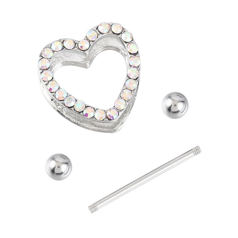 1 pāris 14 G nerūsējošā tērauda krūšu pīrsings, rotaslietas, sirds krūšu pīrsings, stienis, krūšu gredzeni, aizsargapvalks, stienis, seksīgi pīrsingi