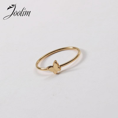 Joolim High End Gold Finish Waterproof Sweety Dainty Double Layer Mini Butterfly Rings Неръждаема стомана Бижута на едро