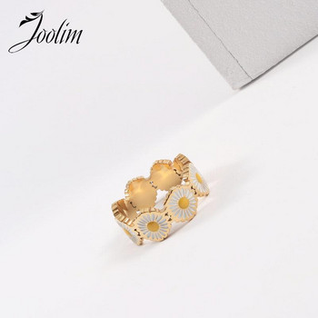 Бижута Joolim от висок клас златно покритие, готови за изпращане, модни широки пръстени с емайл от неръждаема стомана за жени