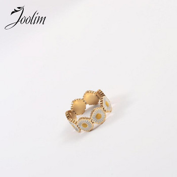 Бижута Joolim от висок клас златно покритие, готови за изпращане, модни широки пръстени с емайл от неръждаема стомана за жени