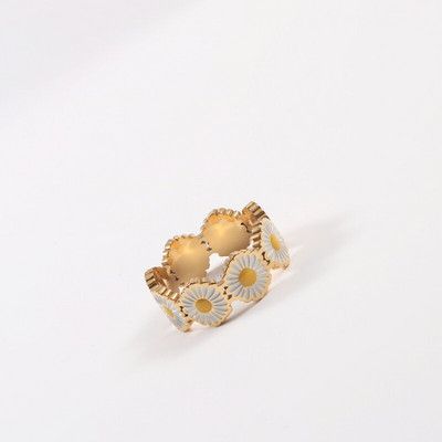 Joolim juvelierizstrādājumu augstākās klases zelta apdare, gatavi nosūtīšanai. Modes, plati, margrietiņu emaljas nerūsējošā tērauda pirkstu gredzeni sievietēm