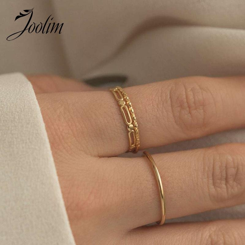 Joolim High End Gold Finish Fashion Personality Hollow Rings Trendy για γυναίκες 18 K PVD επιμεταλλωμένα κοσμήματα από ανοξείδωτο χάλυβα Χονδρική
