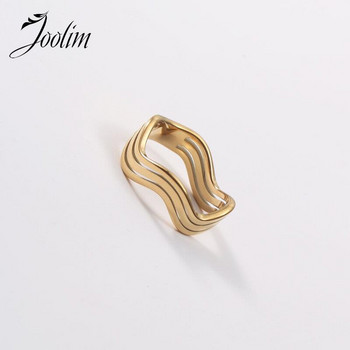 Joolim High End Gold Finish Водоустойчиви модни многослойни пръстени с куха вълна Модерни за двойка Бижута от неръждаема стомана на едро