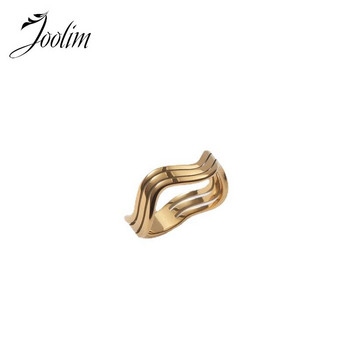 Joolim High End Gold Finish Водоустойчиви модни многослойни пръстени с куха вълна Модерни за двойка Бижута от неръждаема стомана на едро