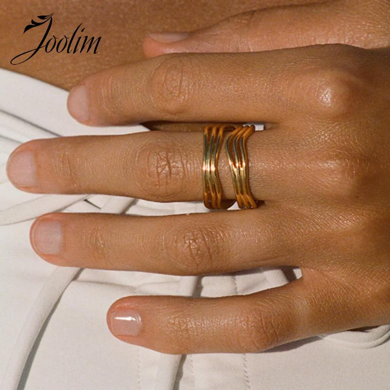 Joolim High End zlatna obrada vodootporni modni višeslojni šuplji valoviti prstenovi Trendy za par Veleprodaja nakita od nehrđajućeg čelika