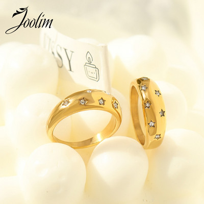 Joolim High End Gold PVD Водоустойчиви ретро модни звездни пръстени с циркон за жени Бижута от неръждаема стомана на едро